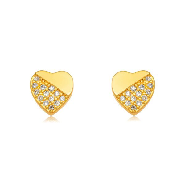 Brinco Coração Dourado com Strass – Brilho Romântico