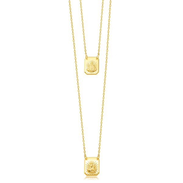 Colar Duplo Dourado com Medalhas de Proteção