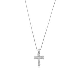 Colar Cruz com Zircônias Prateado