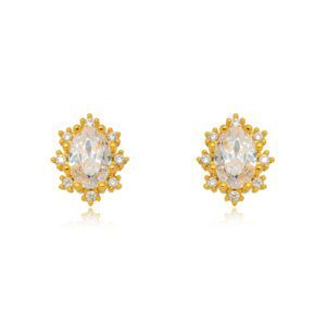 Brinco Oval com Zircônias Dourado