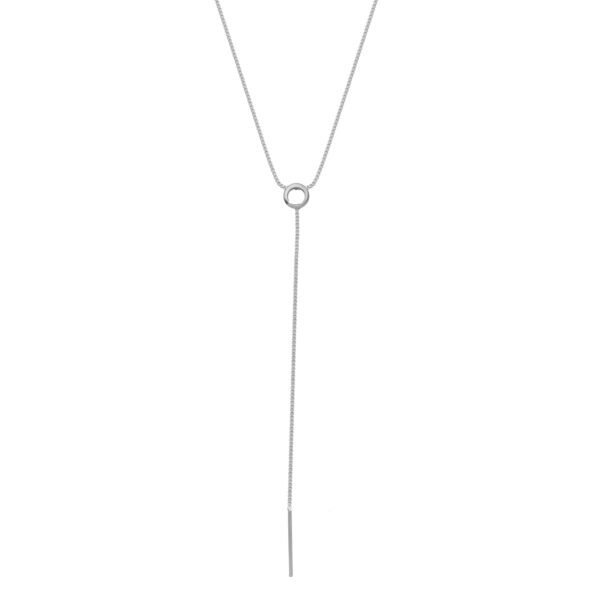 Colar Prateado com Pingente Circular e Barra